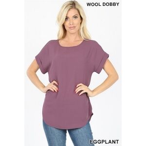 ZENANA Short Sleeve Boat Neck  Eggplant Color Sheer Top Size Medium NWT